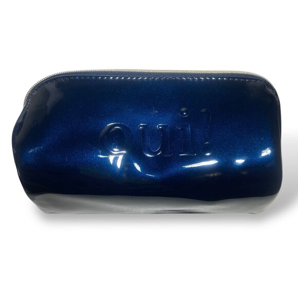 Lancome OUI Cosmetic Makeup Bag Travel Pouch Midnight Blue Faux Patent Leather - Picture 1 of 8